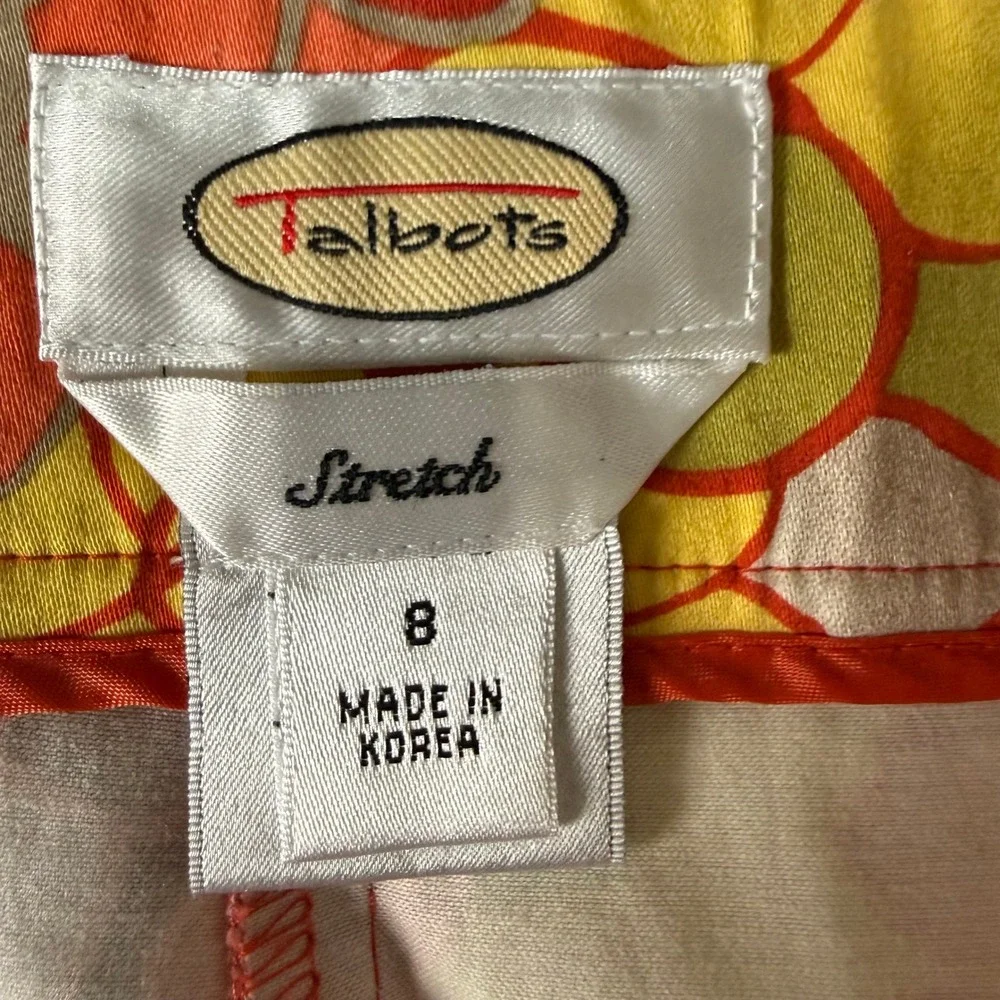Talbots Pants Womens 8 Yellow Orange Purple Floral Print Cotton Stretch Side Zip